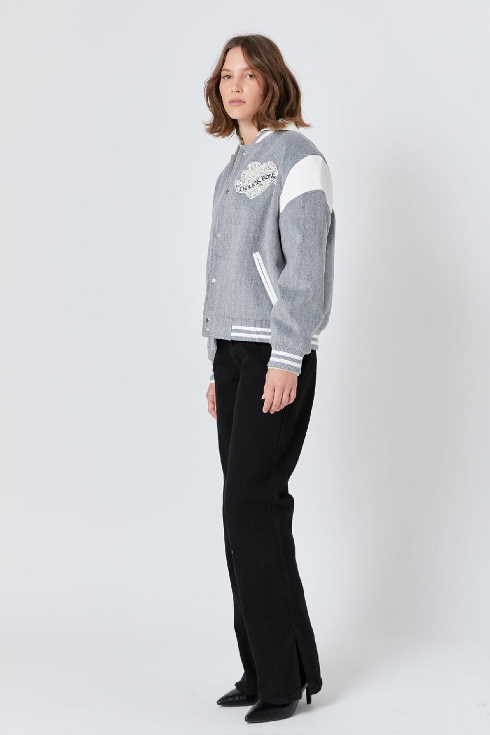 Endless Rose Patch Detail Bomber Jacket HEATHER GREY