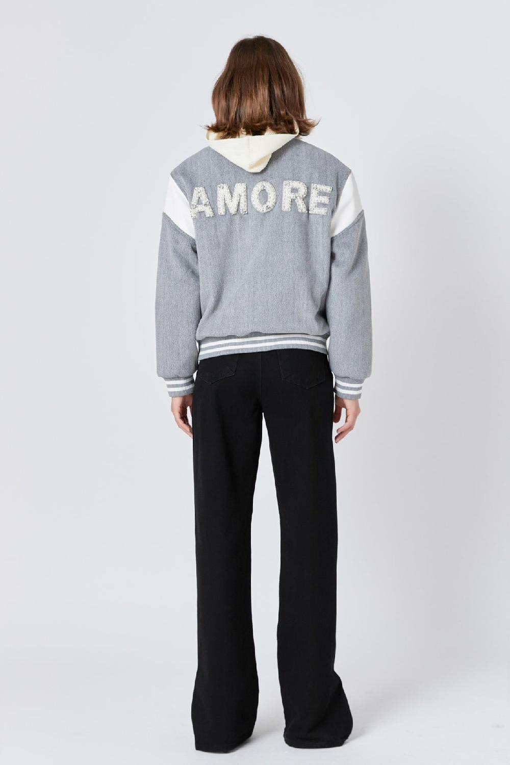 Endless Rose Patch Detail Bomber Jacket HEATHER GREY