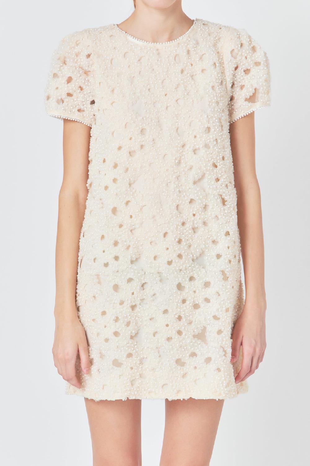 Endless Rose Pearl And Tulle Textured Mini Dress CHAMPAGNE