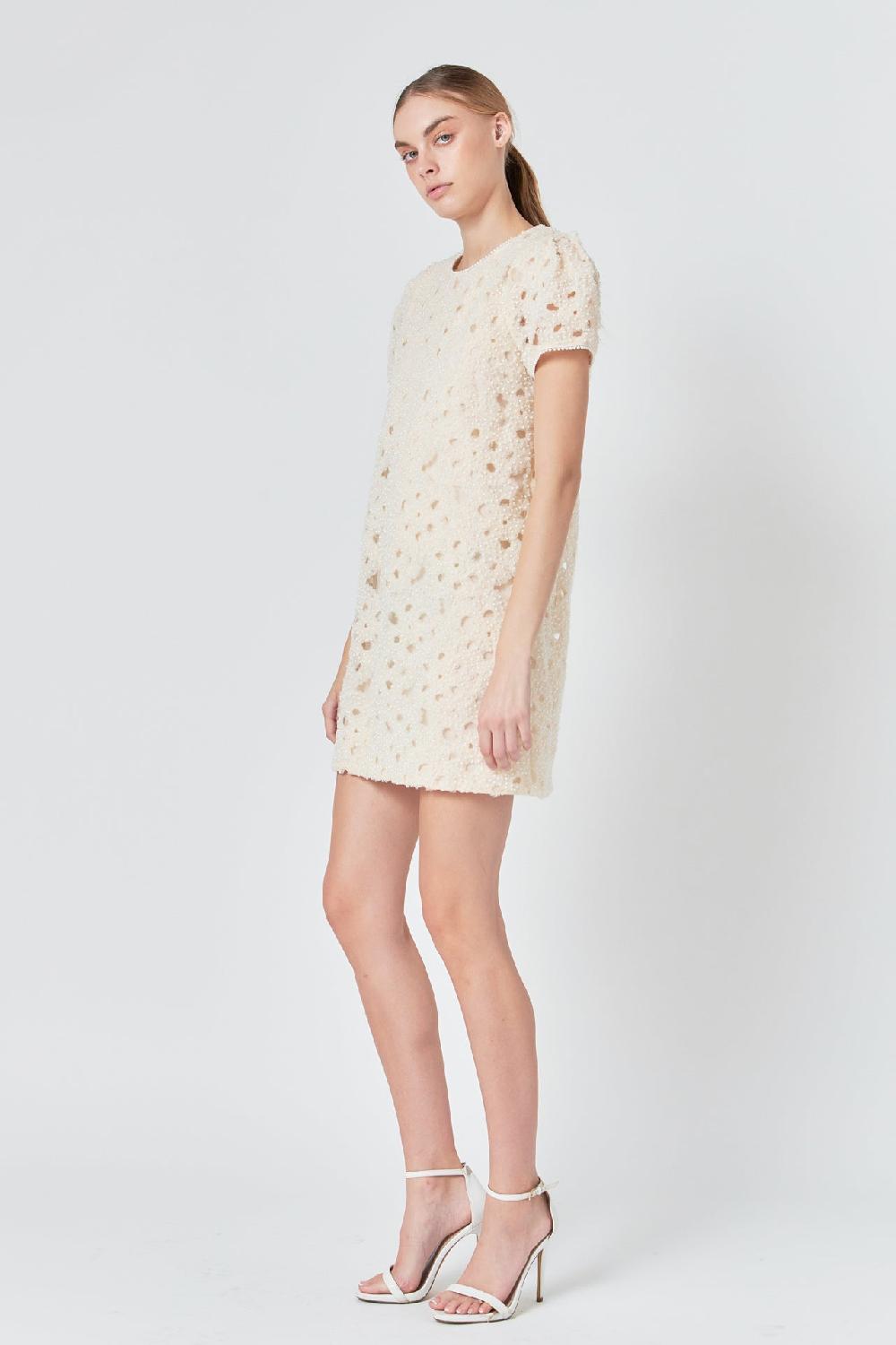 Endless Rose Pearl And Tulle Textured Mini Dress CHAMPAGNE