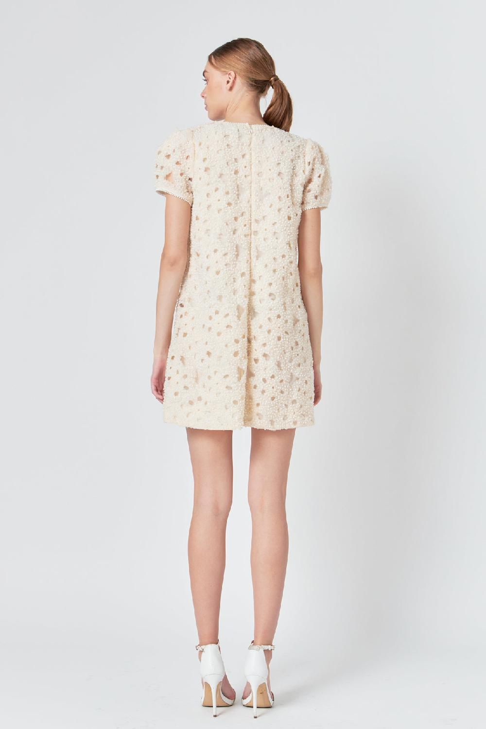 Endless Rose Pearl And Tulle Textured Mini Dress CHAMPAGNE