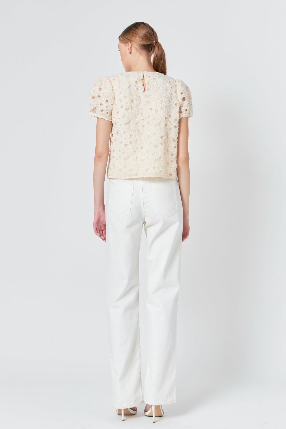 Endless Rose Pearl And Tulle Textured Top CHAMPAGNE