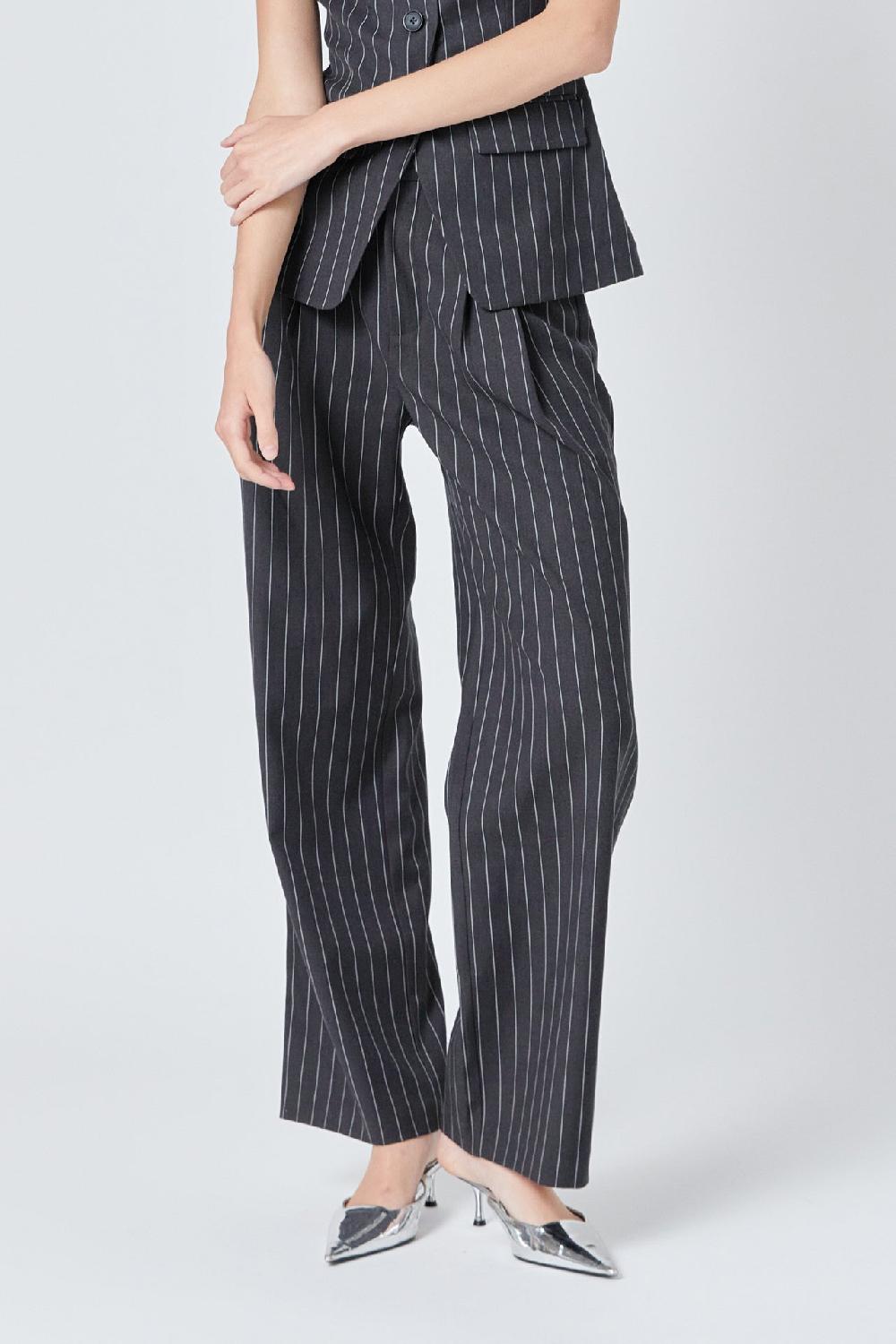 Endless Rose Pinstriped High Waisted Trouser CHARCOAL