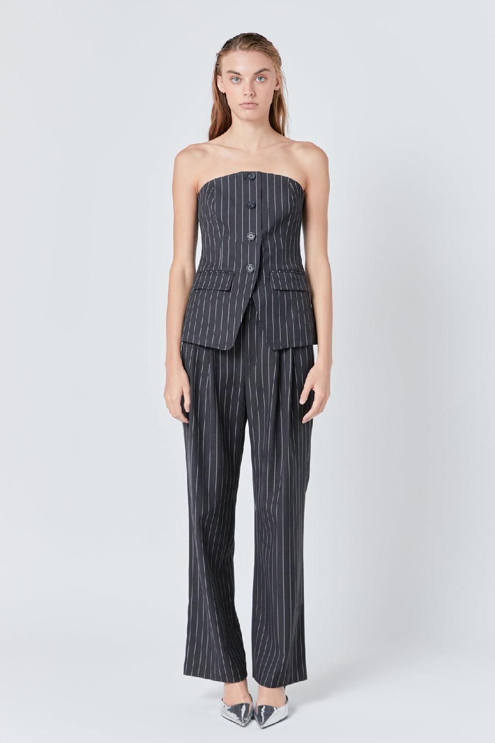 Endless Rose Pinstriped High Waisted Trouser CHARCOAL