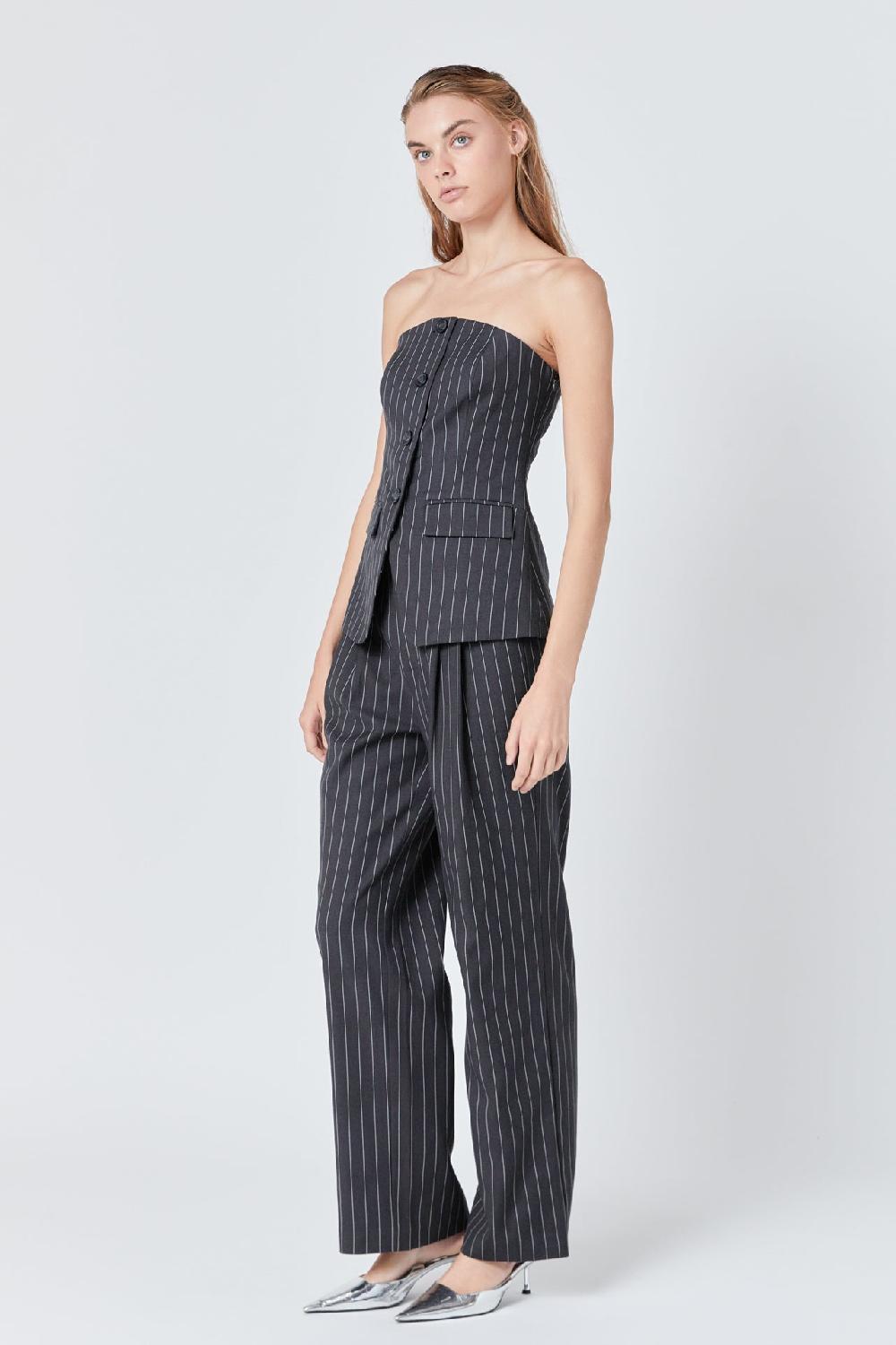 Endless Rose Pinstriped High Waisted Trouser CHARCOAL