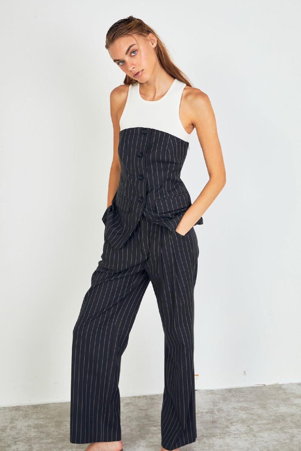 endless rose Pinstriped High Waisted Trouser CHARCOAL