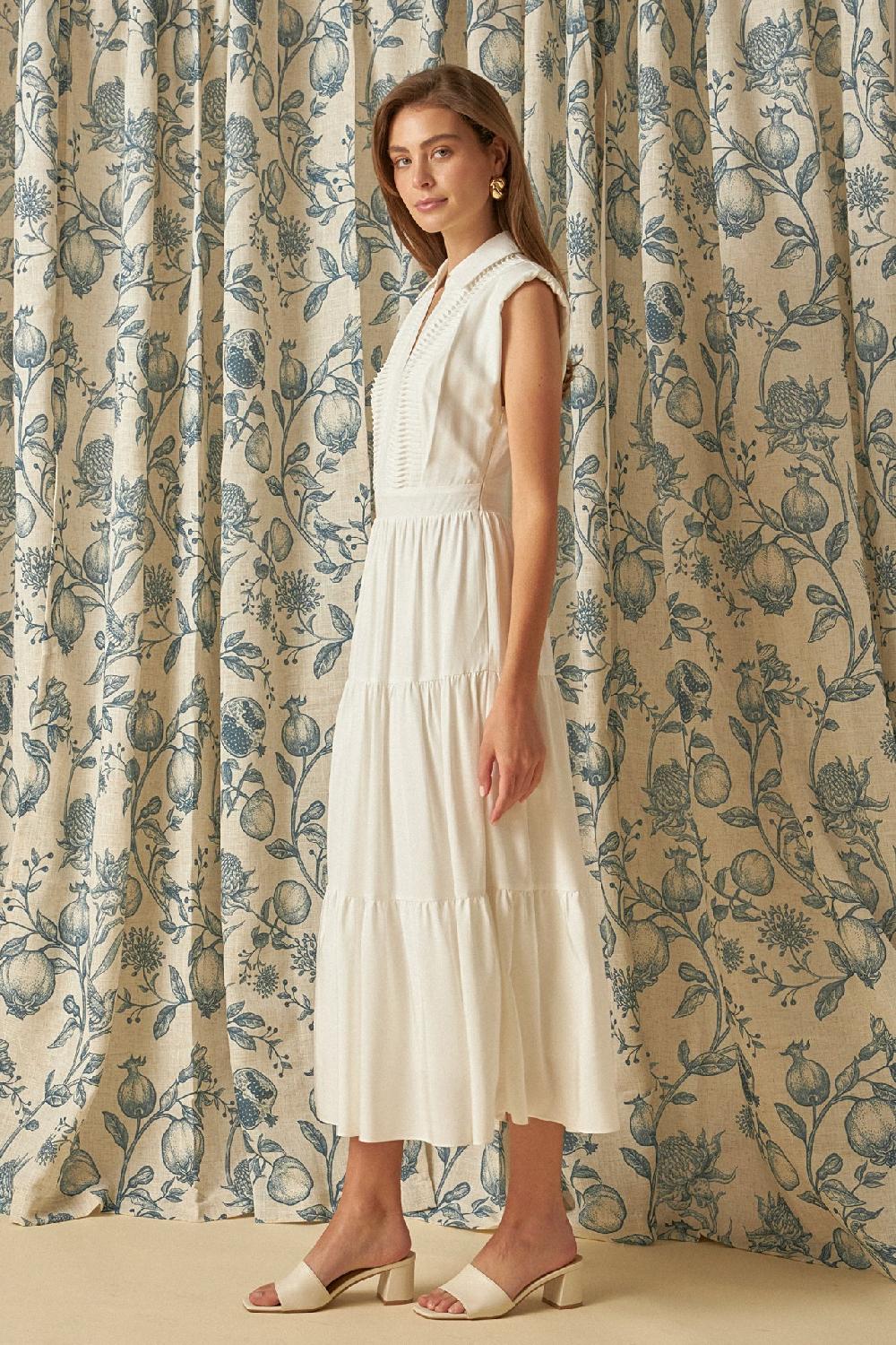 Endless Rose Pintuck Details Sleeveless Midi Dress WHITE