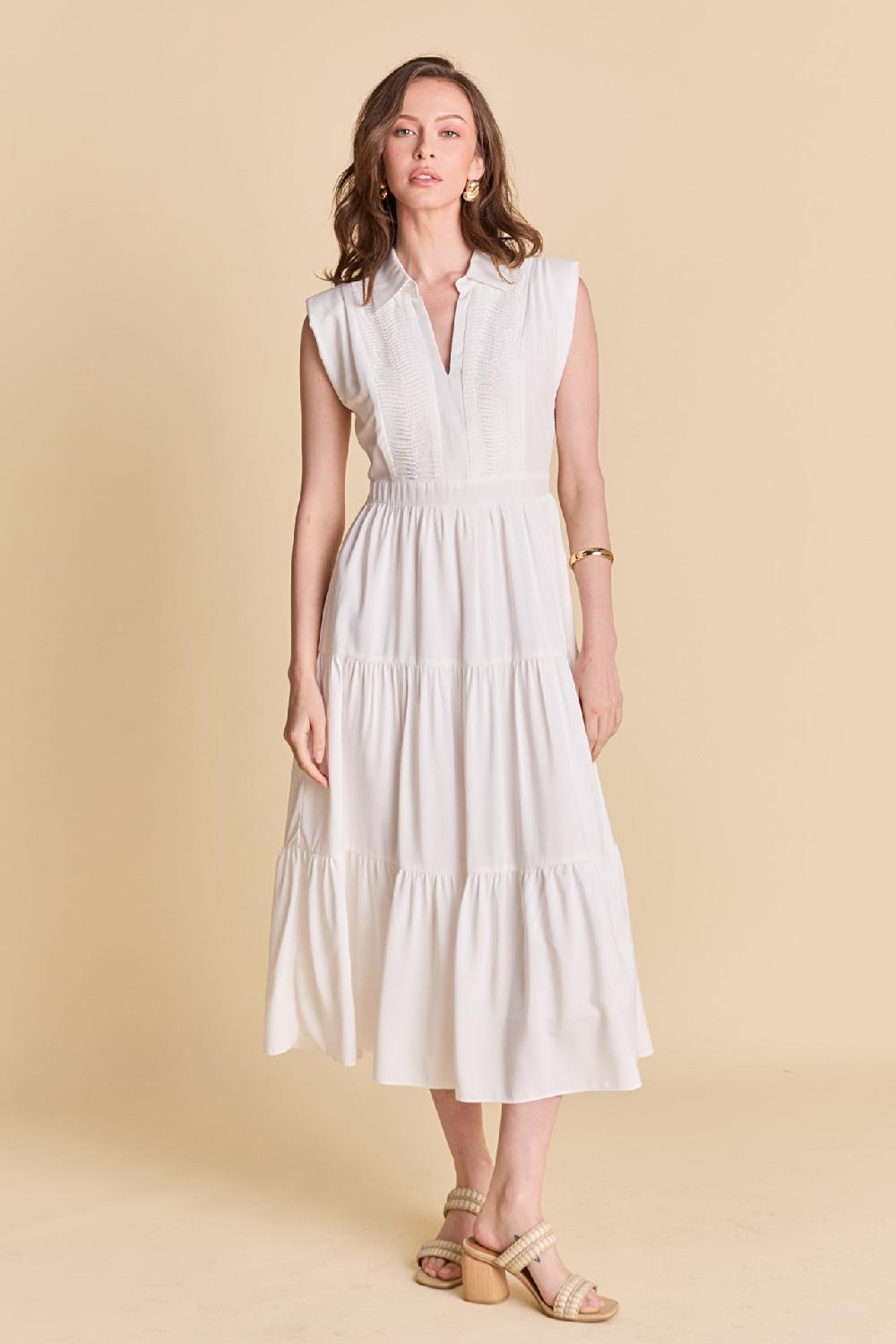 endless rose Pintuck Details Sleeveless Midi Dress WHITE