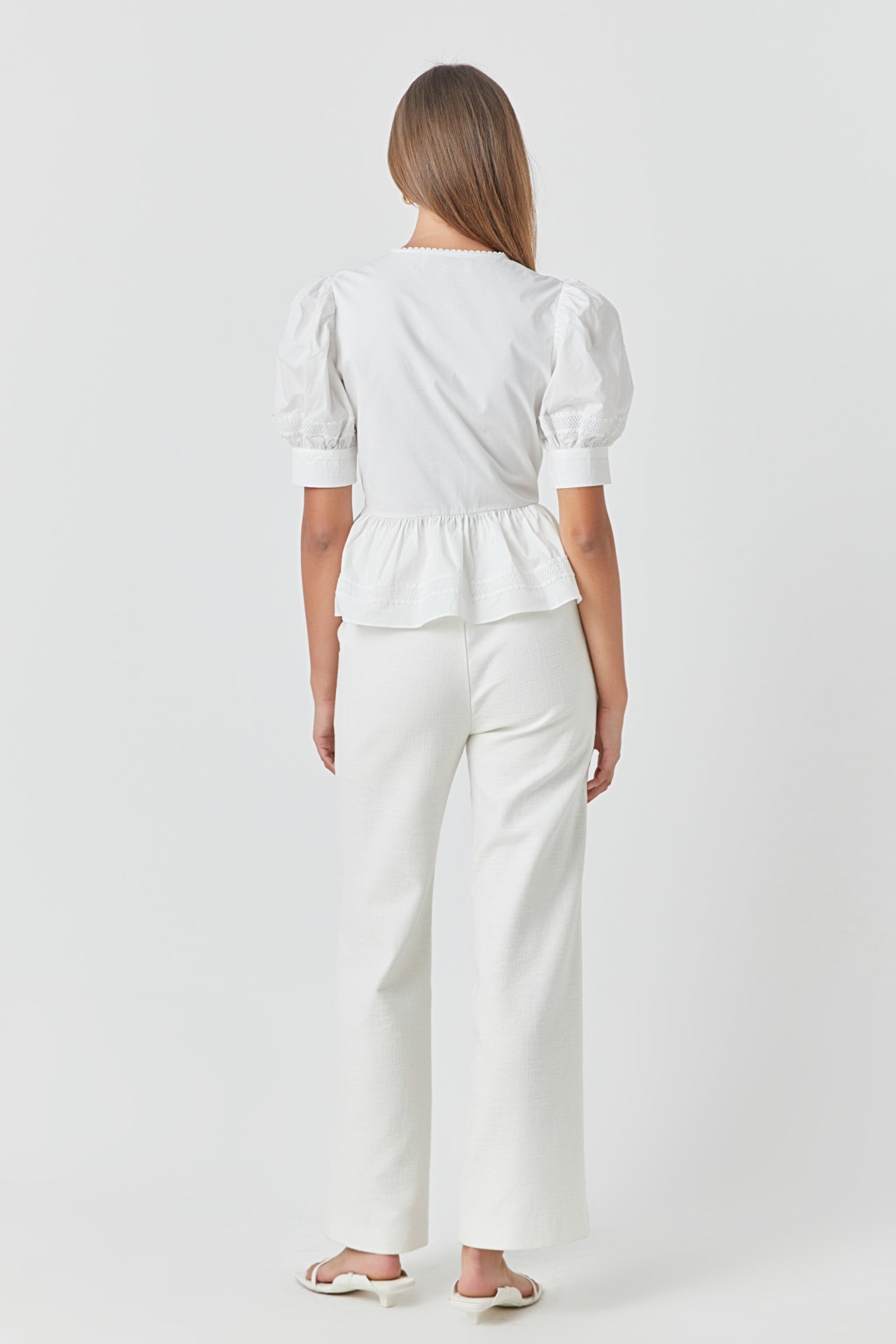 Endless Rose Placket Lace Trim Baby Doll Top OFF WHITE