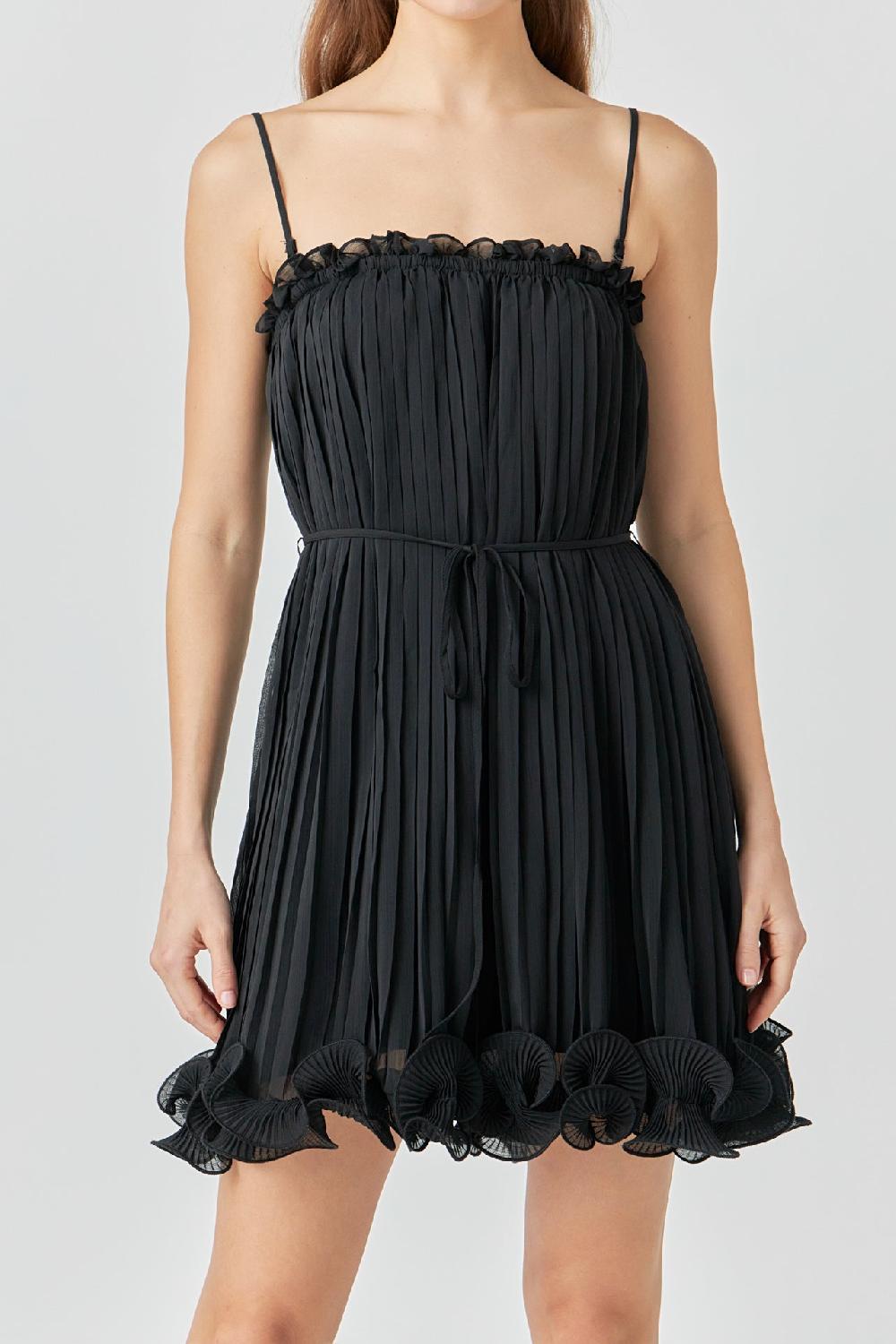 Endless Rose Pleated Chiffon Ruffle Mini Dress BLACK