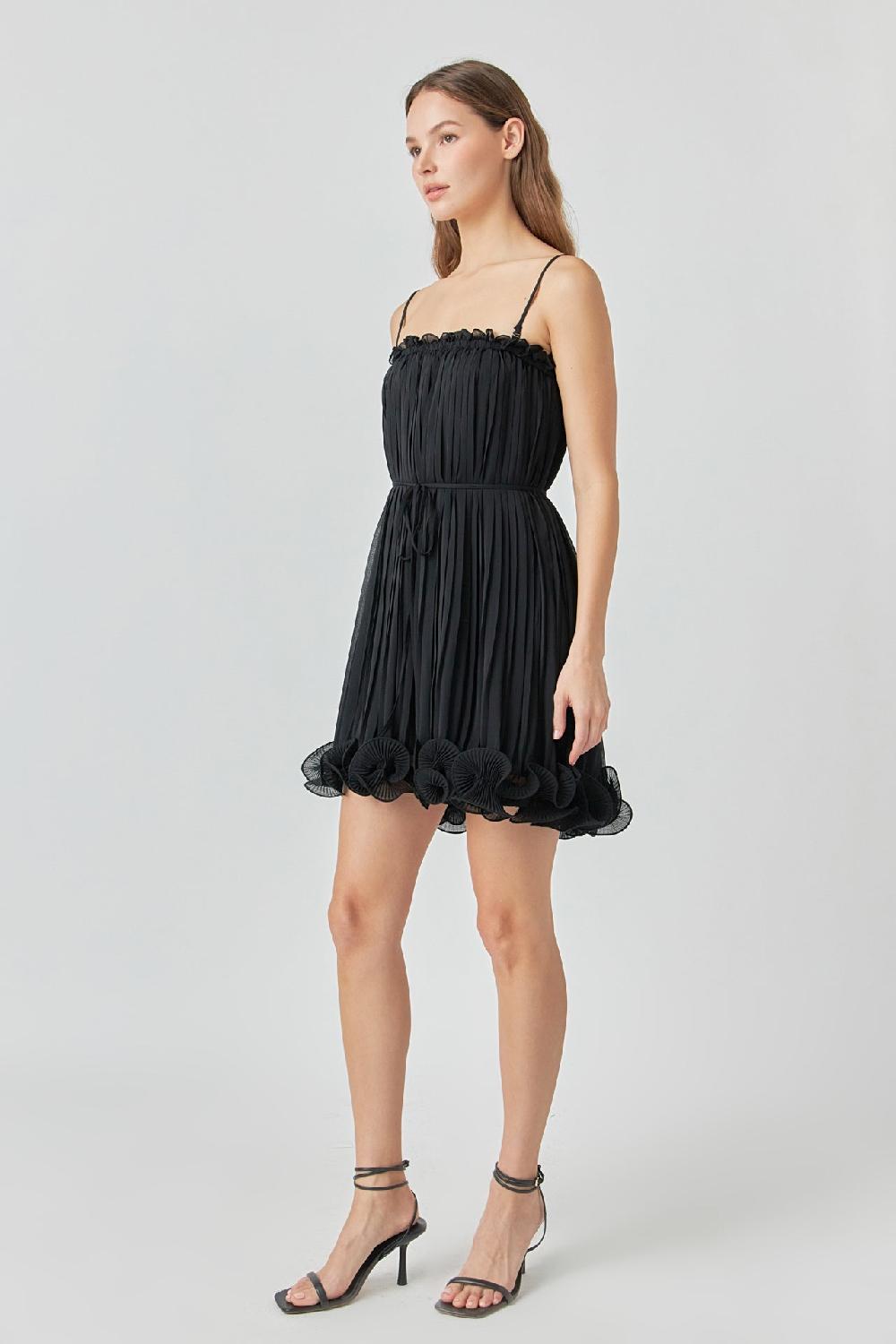 Endless Rose Pleated Chiffon Ruffle Mini Dress BLACK