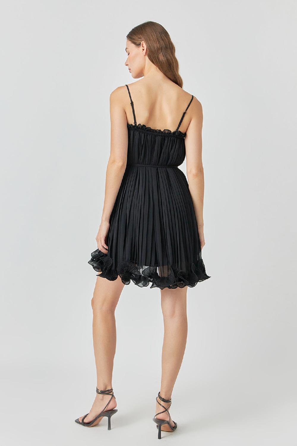 Endless Rose Pleated Chiffon Ruffle Mini Dress BLACK