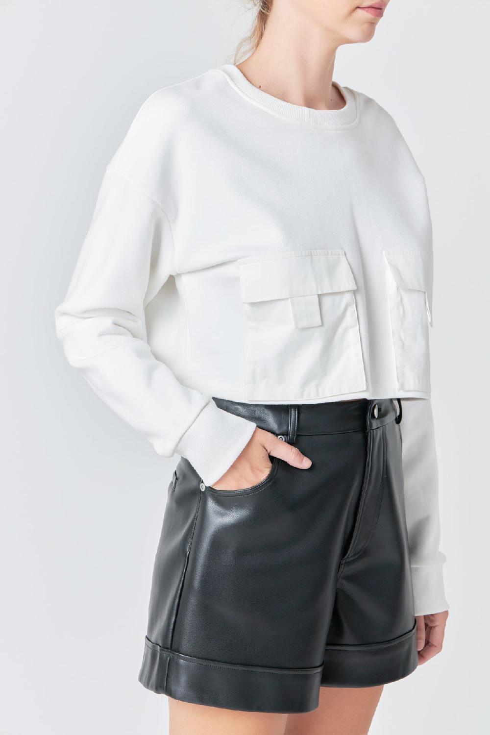 Endless Rose Pockets Detail Cropped Sweatshirt WHITE