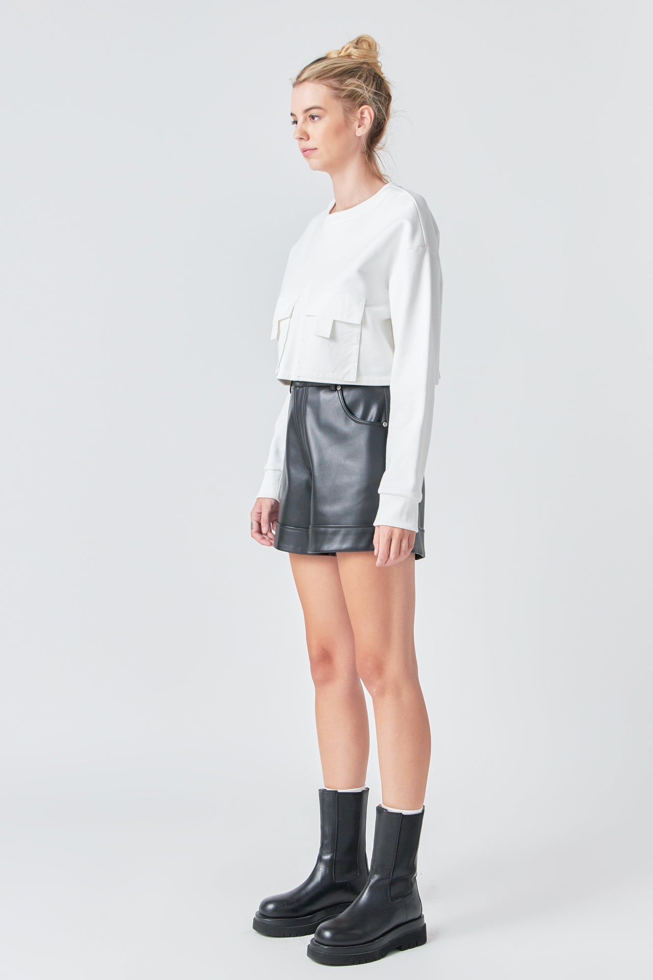 Endless Rose Pockets Detail Cropped Sweatshirt WHITE