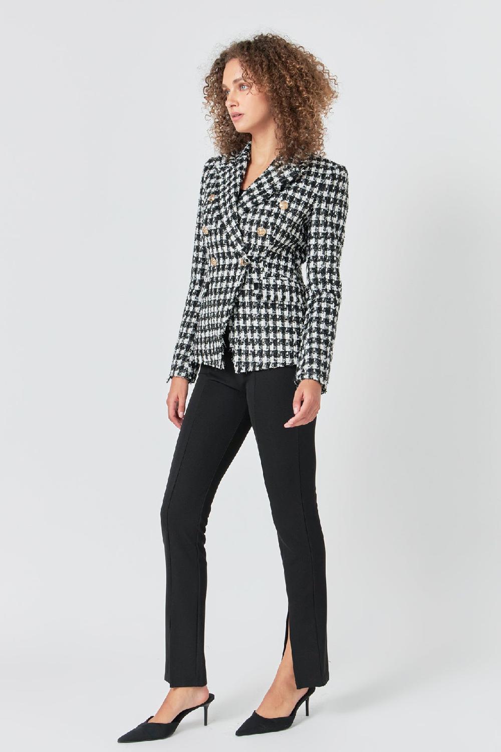 Endless Rose Premium Checked Tweed Blazer BLACK/WHITE