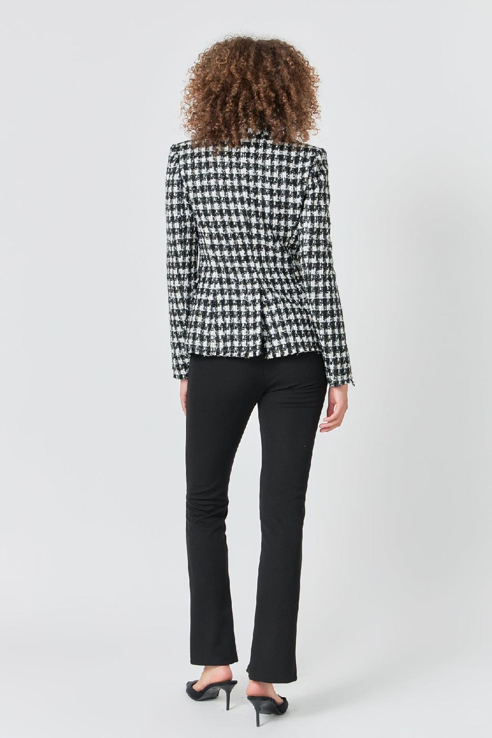 Endless Rose Premium Checked Tweed Blazer BLACK/WHITE