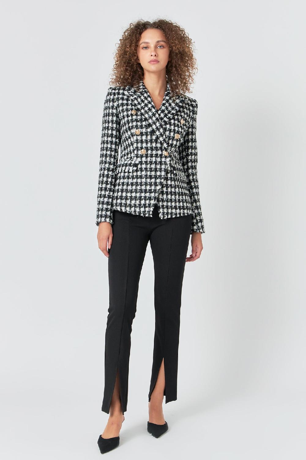 endless rose Premium Checked Tweed Blazer BLACK/WHITE