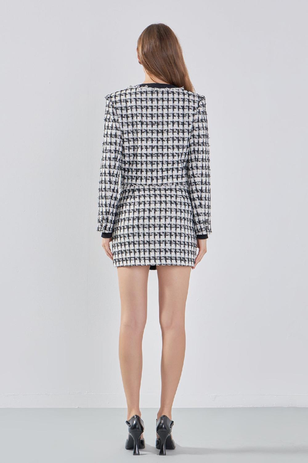 Endless Rose Premium Cropped Tweed Jacket With Fringe BLACK/WHITE