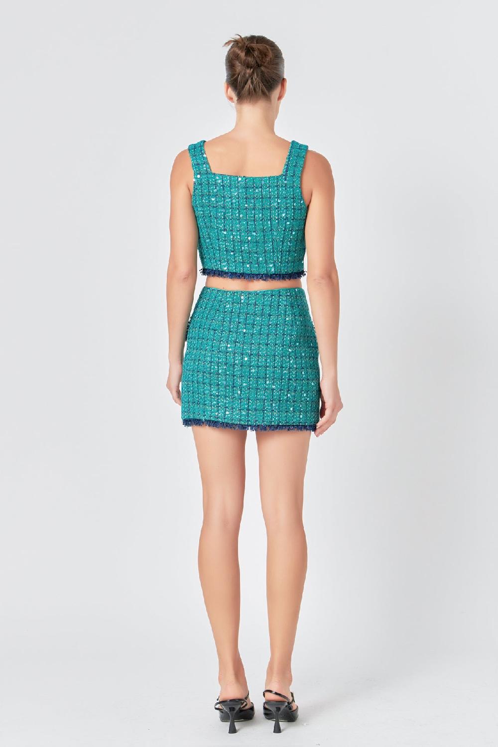 Endless Rose Premium Cropped Tweed Tank Top GREEN/NAVY