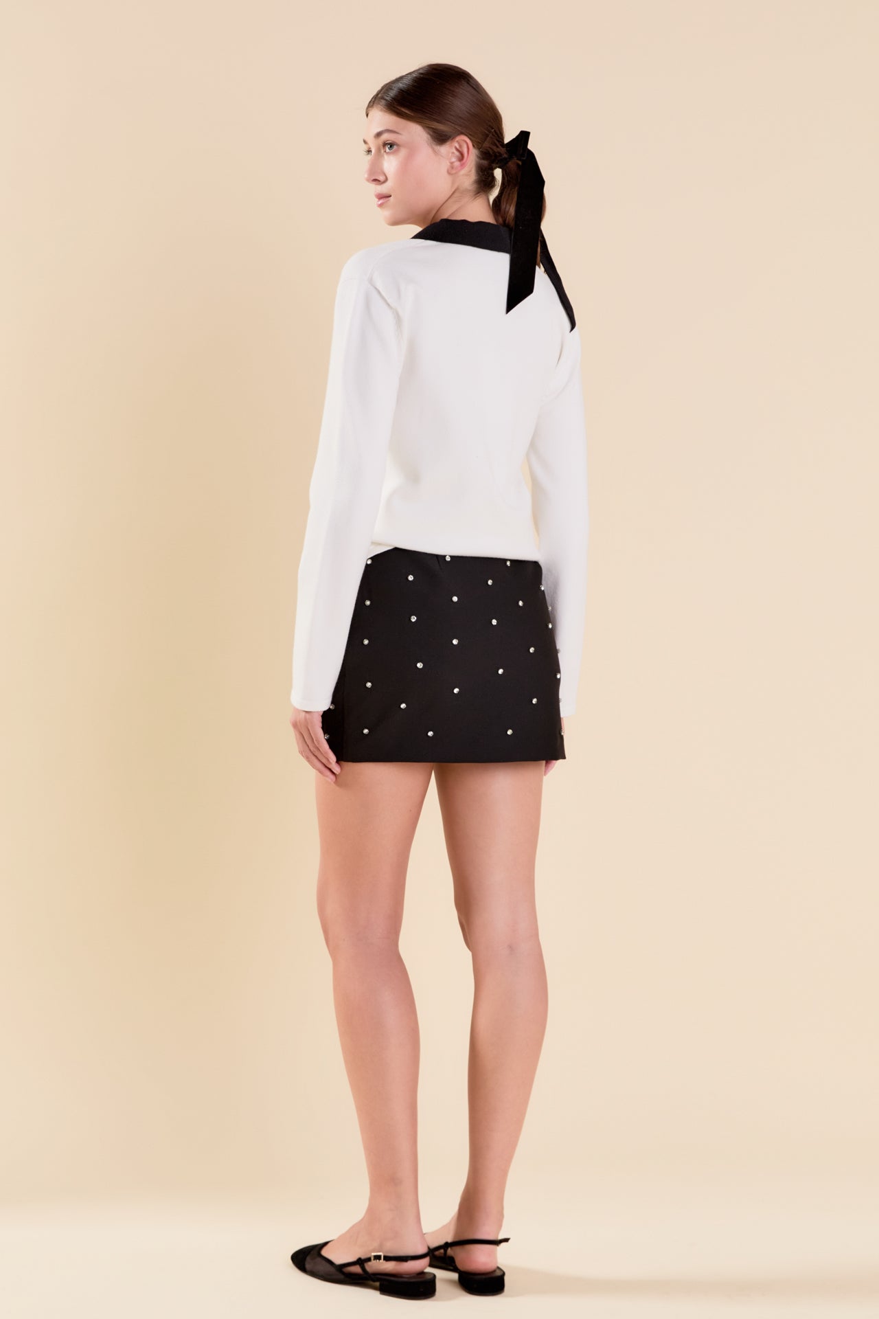 Endless Rose Premium Jewel Knit Blazer Cardigan IVORY/BLACK