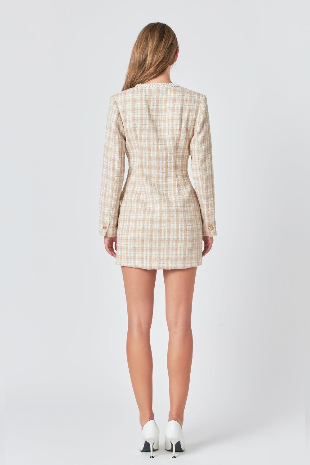 Endless Rose Premium Long Sleeve Tweed Mini Dress BEIGE MULTI