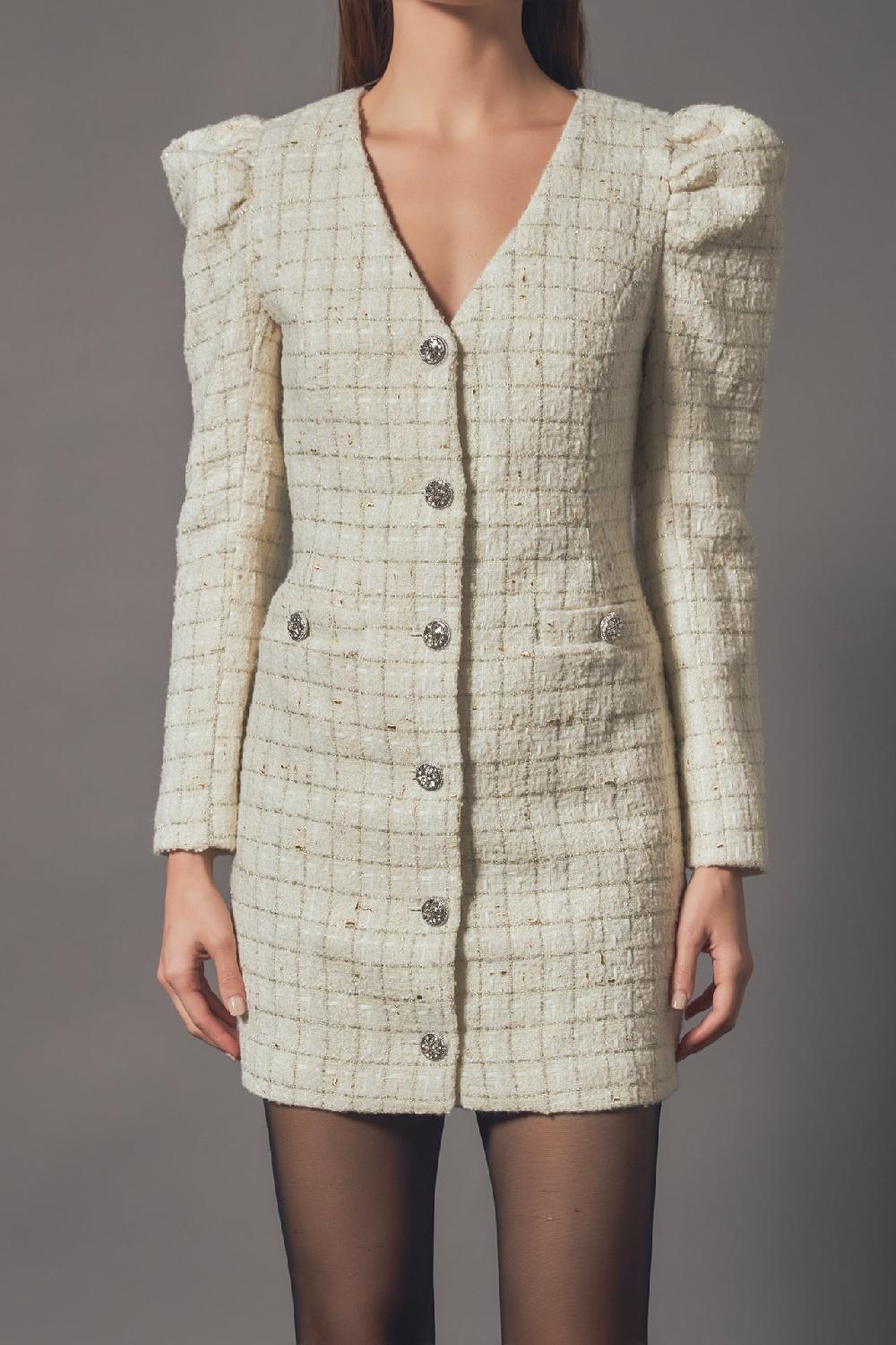 Endless Rose Premium Long-Sleeve Tweed Mini Dress IVORY