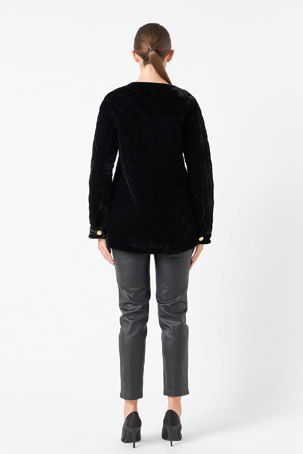 Endless Rose Premium Oversized Quilted Velvet Jacket BLACK