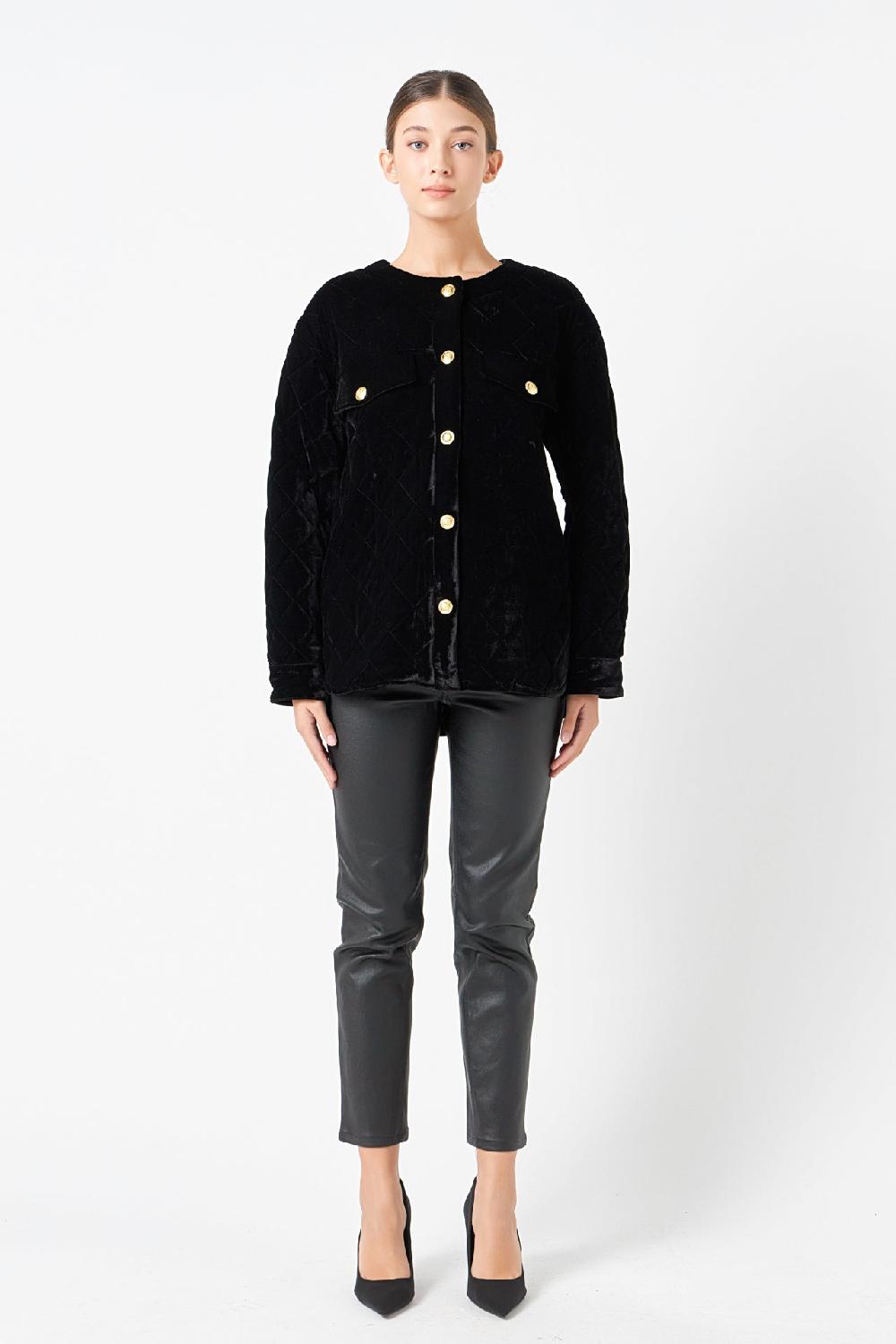 endless rose Premium Oversized Quilted Velvet Jacket BLACK