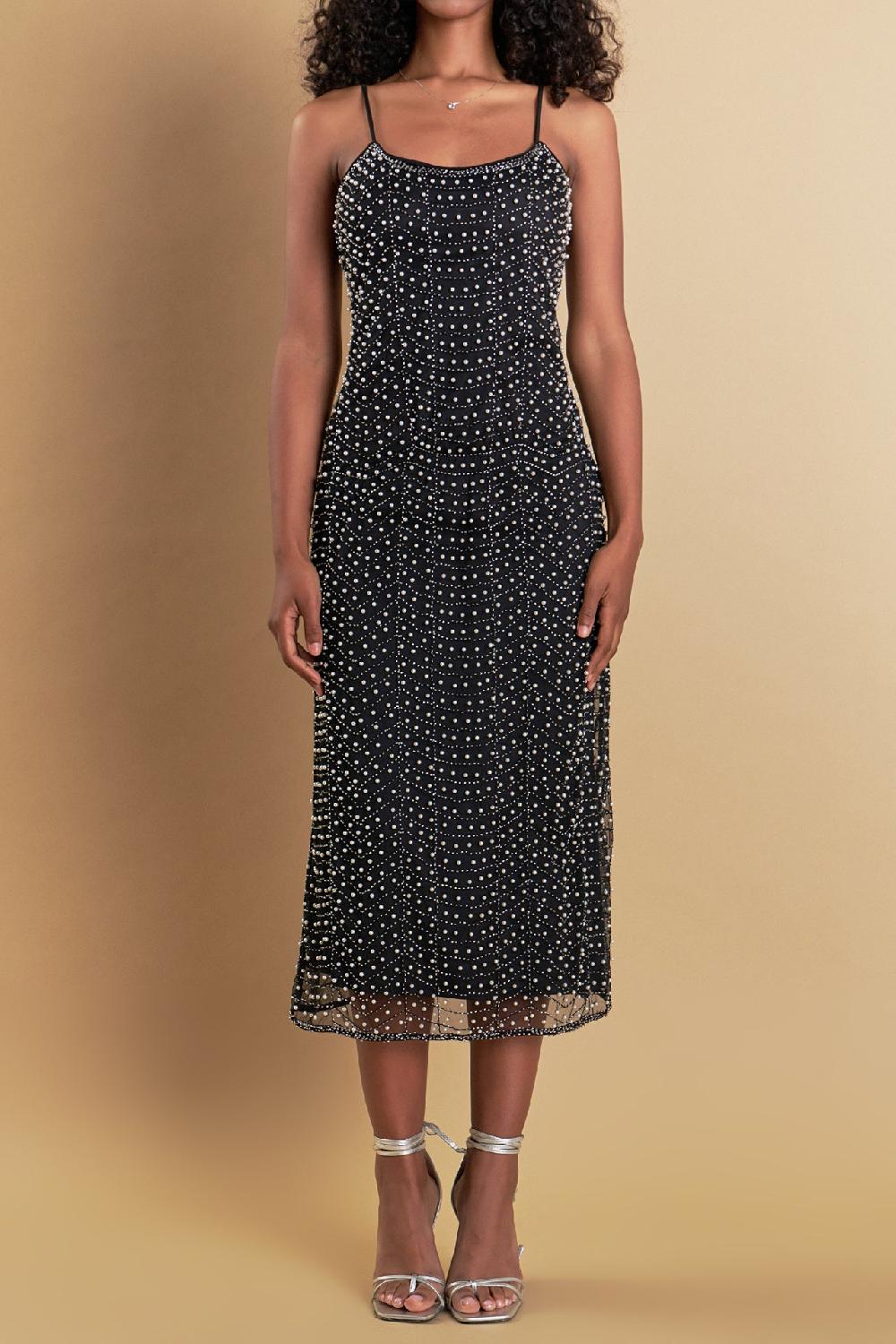 Endless Rose Premium Pearl Beaded Maxi Dress BLACK/IVORY COMBO