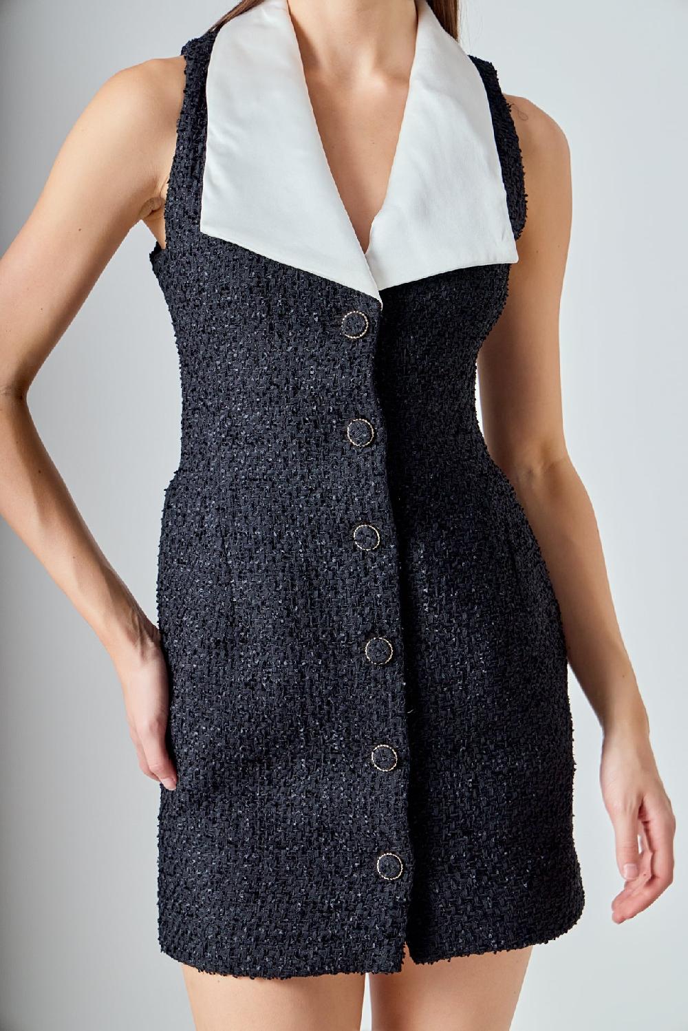 Endless Rose Premium Sleeveless Tweed Mini Dress BLACK