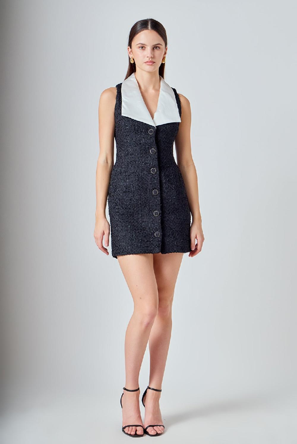 endless rose Premium Sleeveless Tweed Mini Dress BLACK