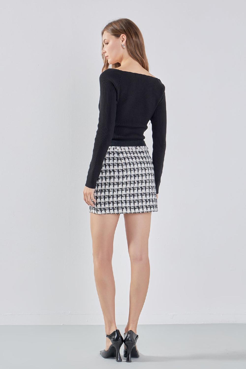 Endless Rose Premium Tweed Mini Skirt With Fringe BLACK/WHITE