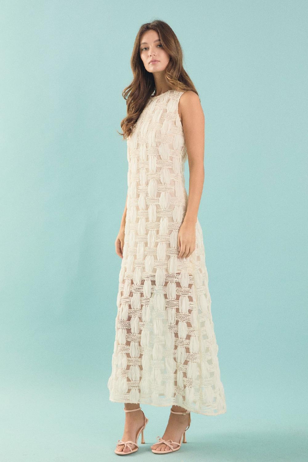 Endless Rose Rose Grid Textured Sleeveless Midi Dress IVORY