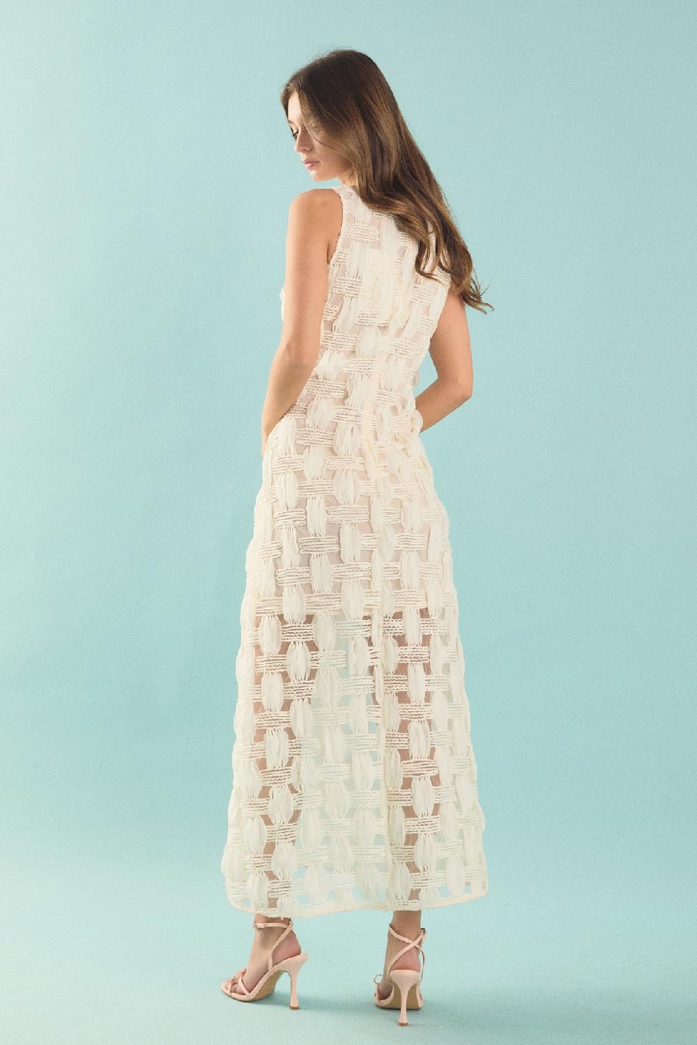 Endless Rose Rose Grid Textured Sleeveless Midi Dress IVORY