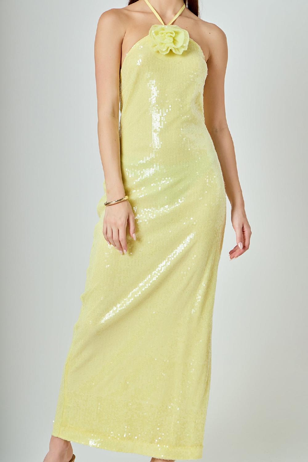 Endless Rose Rose Haltered Sequins Maxi Dress BUTTER