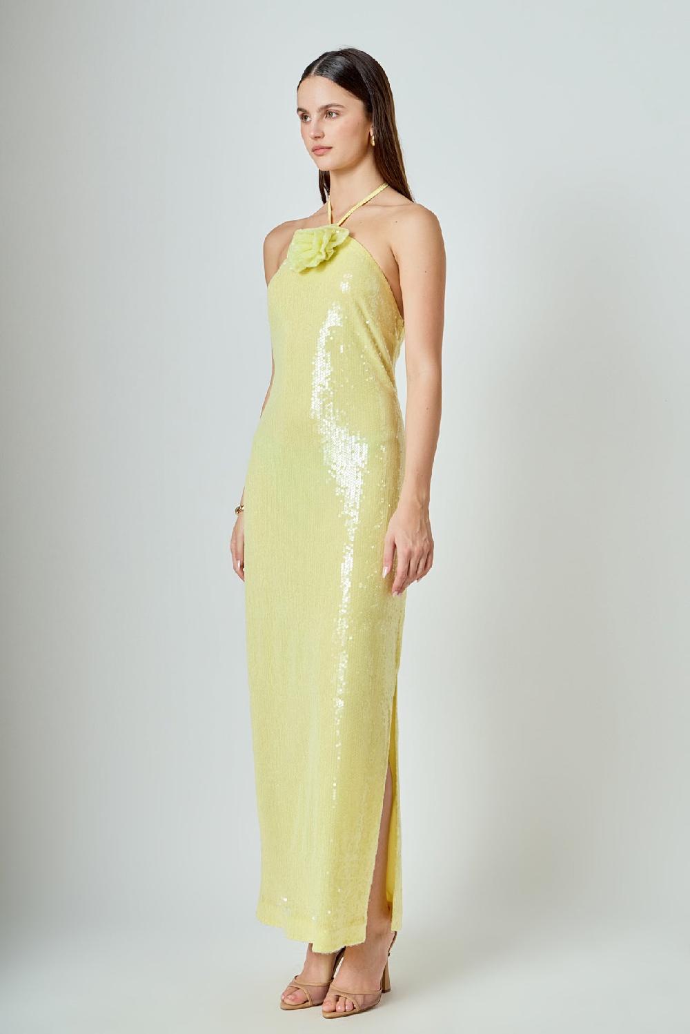 Endless Rose Rose Haltered Sequins Maxi Dress BUTTER