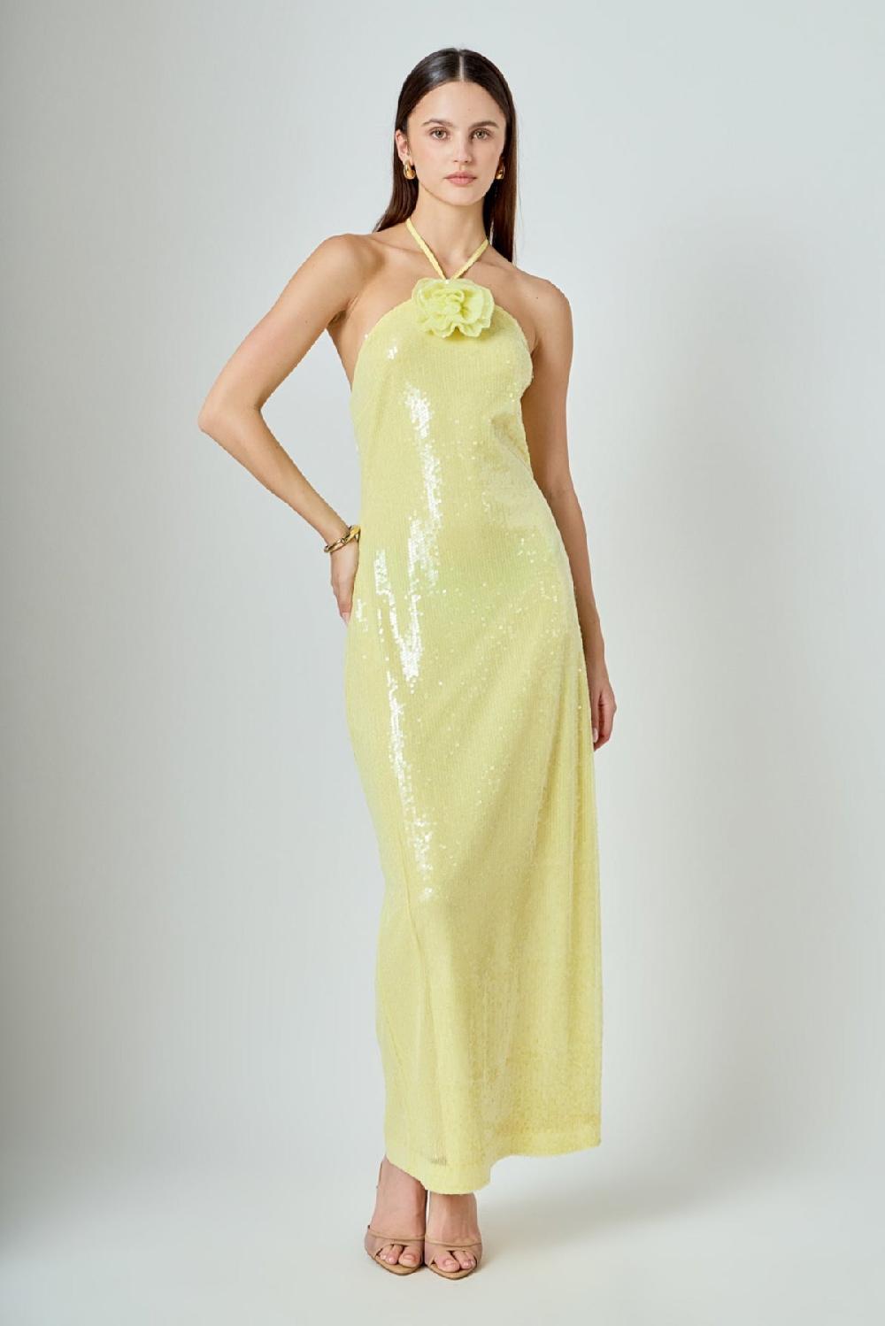 endless rose Rose Haltered Sequins Maxi Dress BUTTER