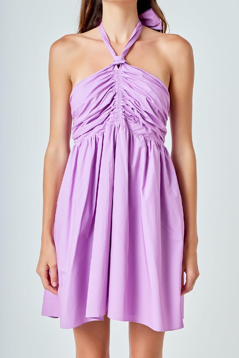 Endless Rose Ruched Halter Neck Flounce Dress GRAPE