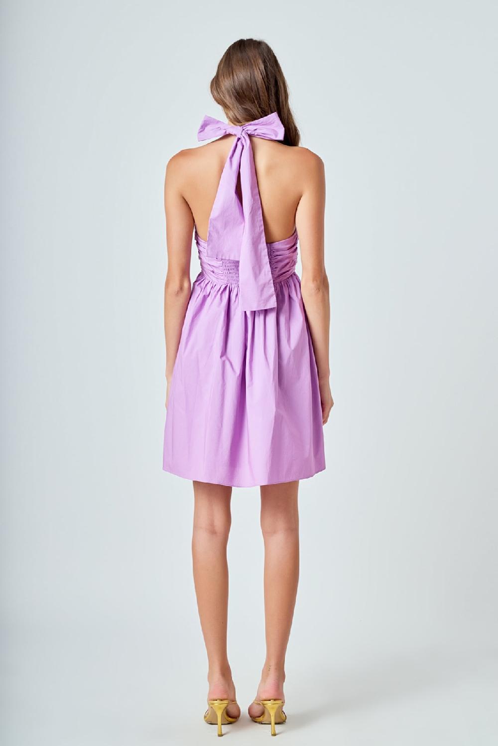 Endless Rose Ruched Halter Neck Flounce Dress GRAPE