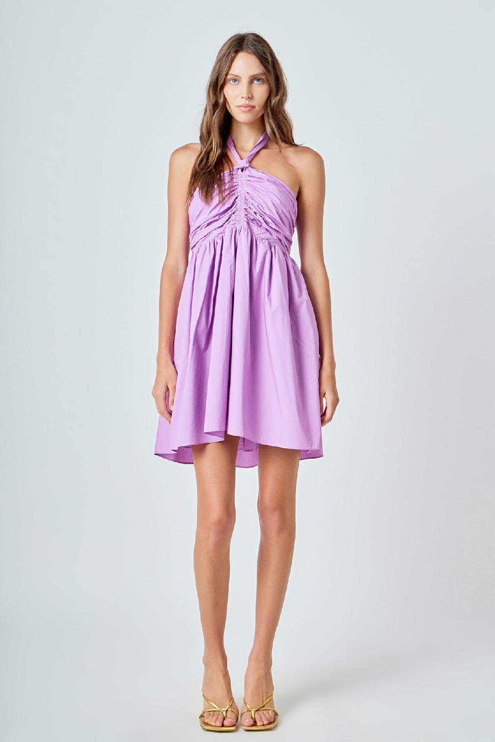 endless rose Ruched Halter Neck Flounce Dress GRAPE