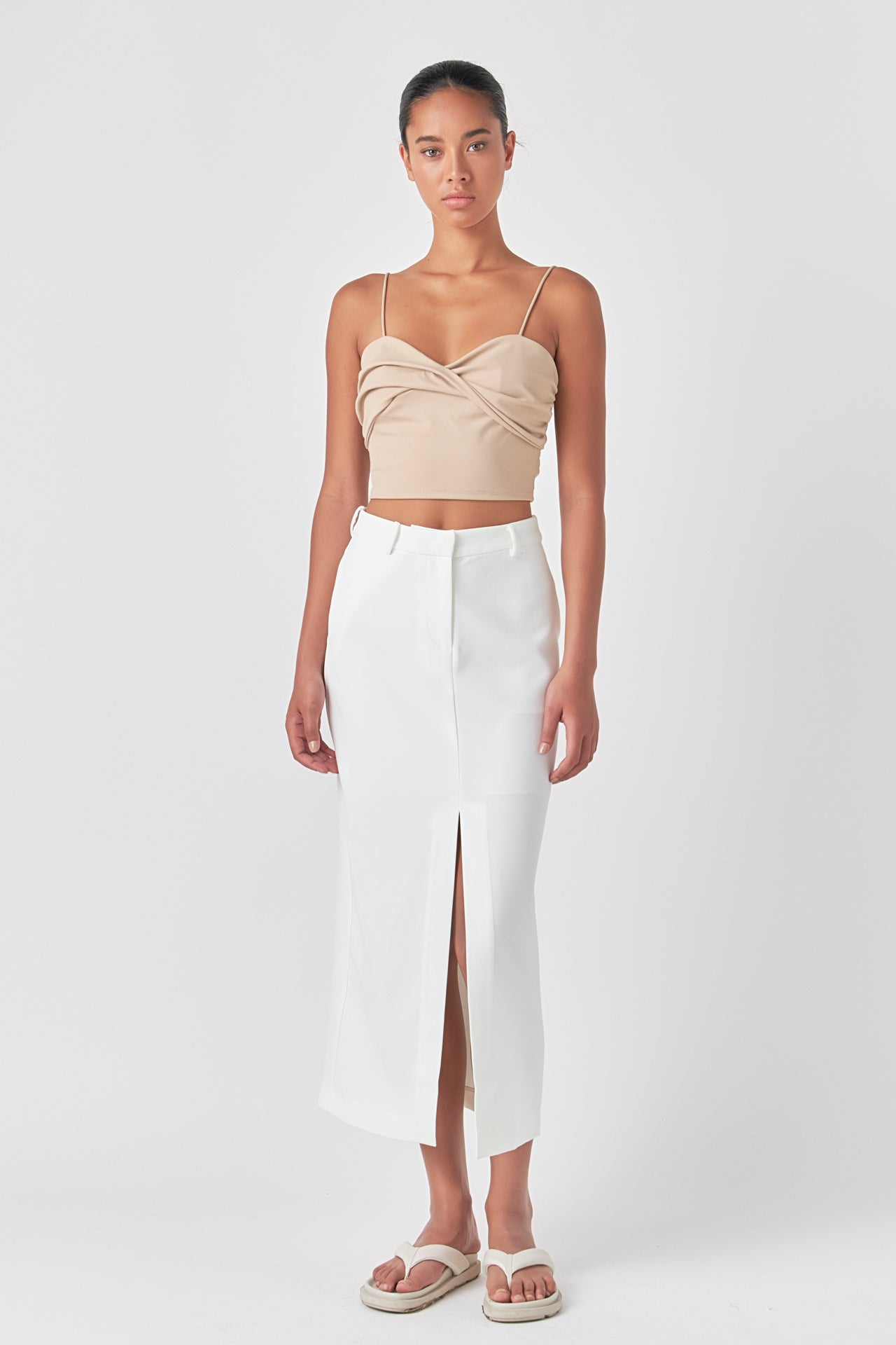 Endless Rose Ruched Nylon Jersey Back Twist Tank TAUPE