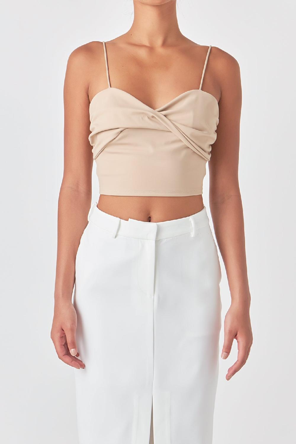 Endless Rose Ruched Nylon Jersey Back Twist Tank TAUPE