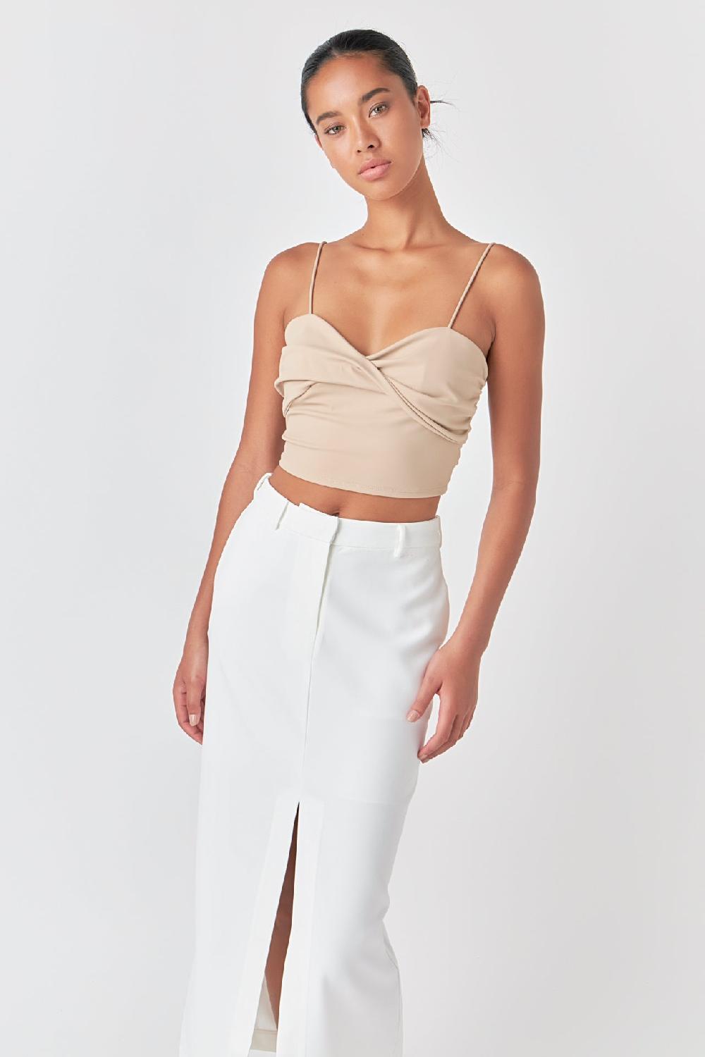 Endless Rose Ruched Nylon Jersey Back Twist Tank TAUPE