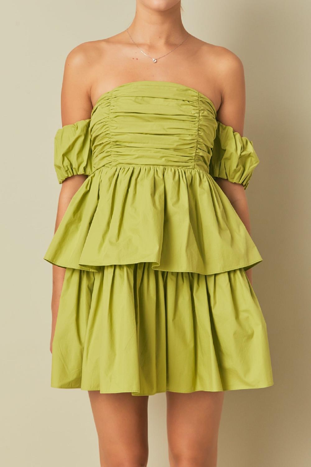 Endless Rose Ruched Off The Shoulder Mini Dress PISTACHIO