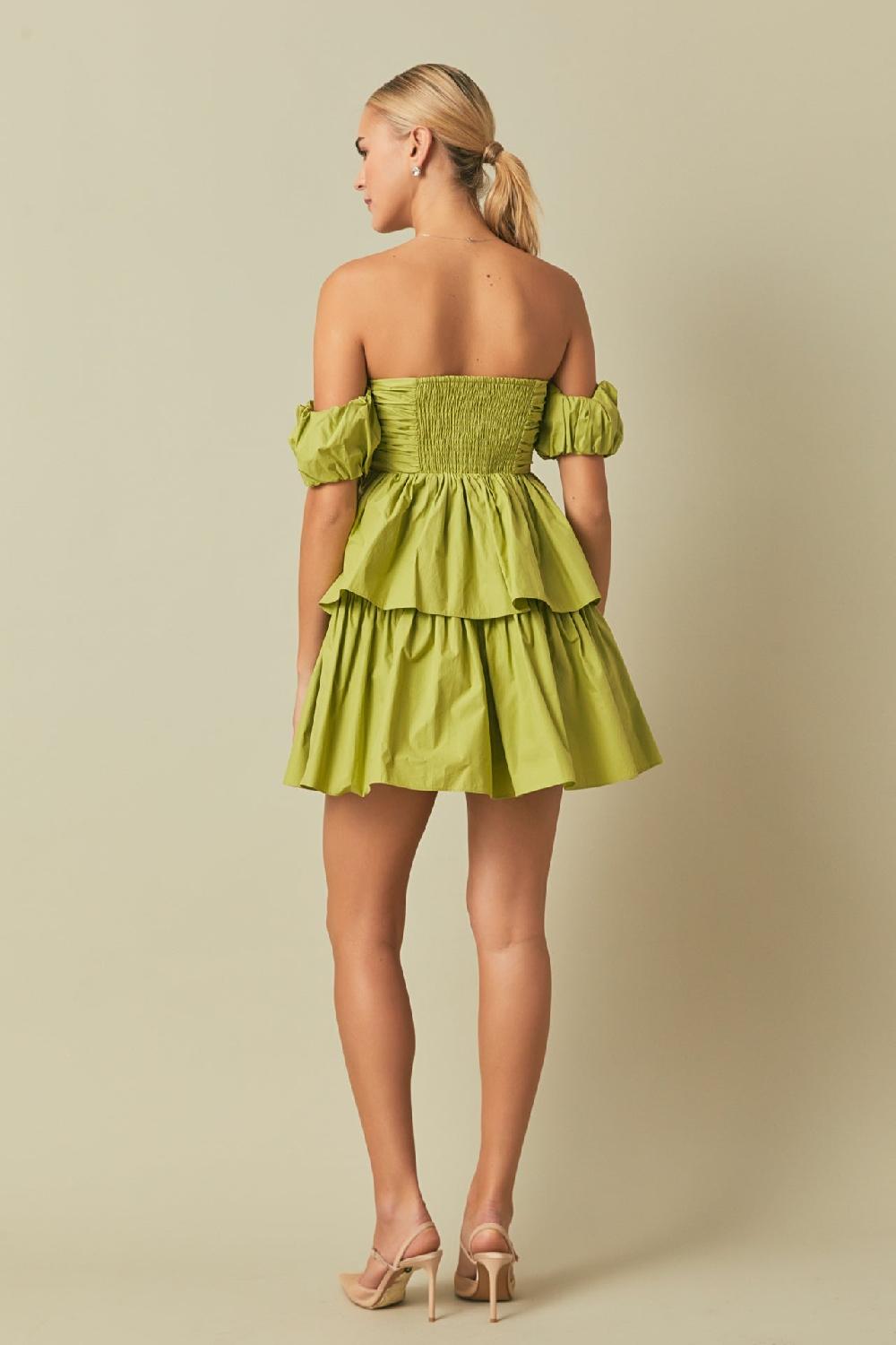 Endless Rose Ruched Off The Shoulder Mini Dress PISTACHIO