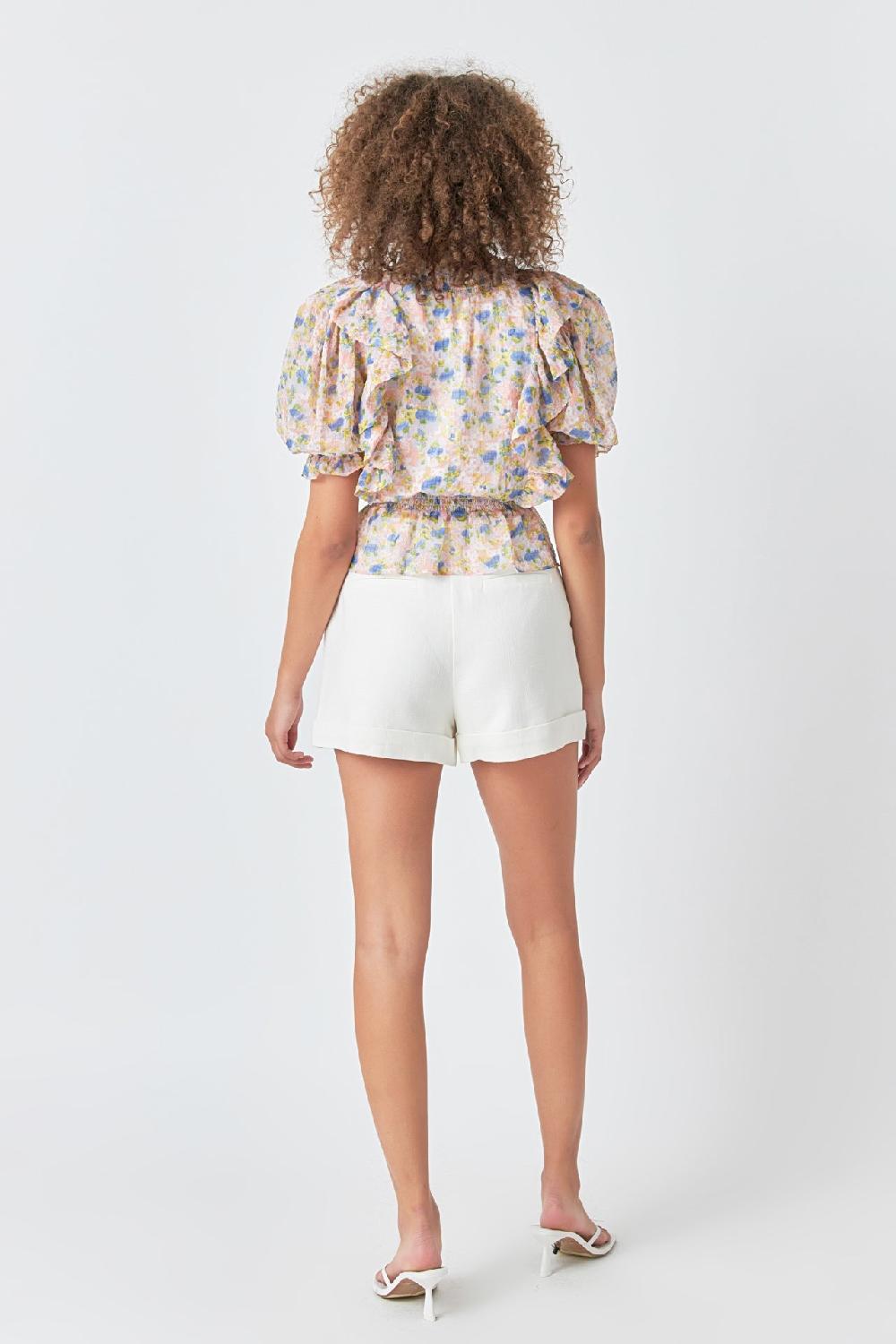 Endless Rose Ruffle Bodice Top With Puff Sleeves PINK MULTI