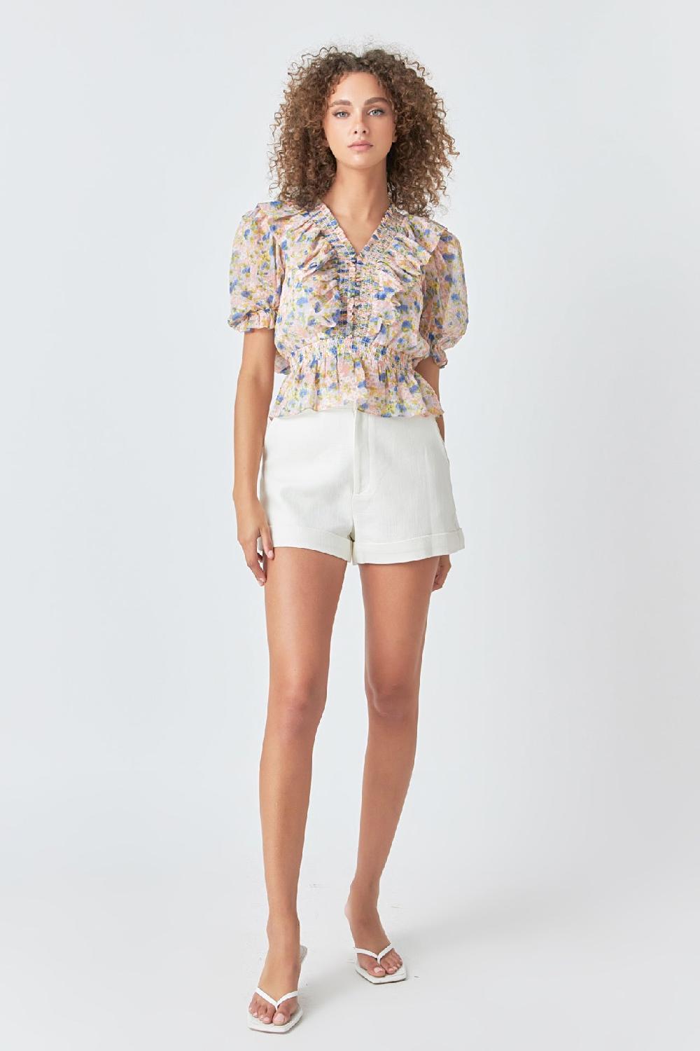 endless rose Ruffle Bodice top with Puff Sleeves PINK MULTI