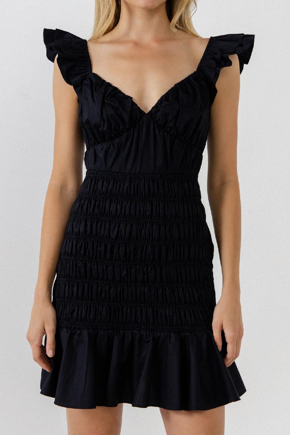 Endless Rose Ruffle Sleeve Smocked Mini Dress BLACK