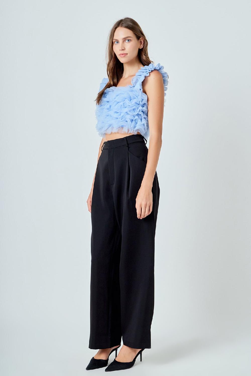 Endless Rose Ruffled Shoulder Strap Tulle Top POWDER BLUE