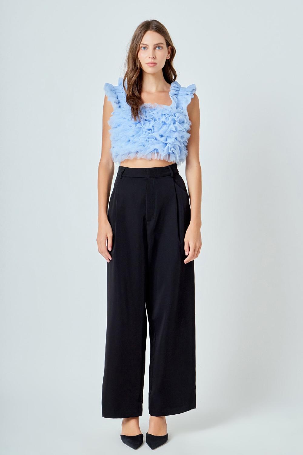 endless rose Ruffled Shoulder Strap Tulle Top POWDER BLUE